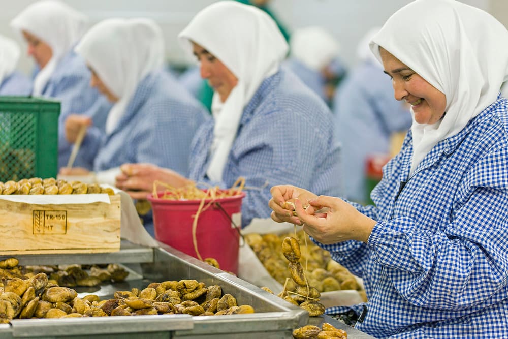 Gabay team members preparing dried figs by hand